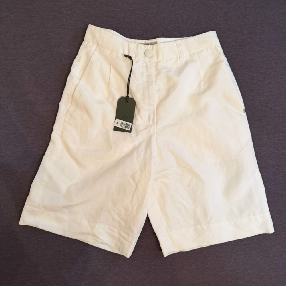 NWT AllSaints Petra Linen Blend Bermuda Shorts Ivory Cream size us 4/UK8